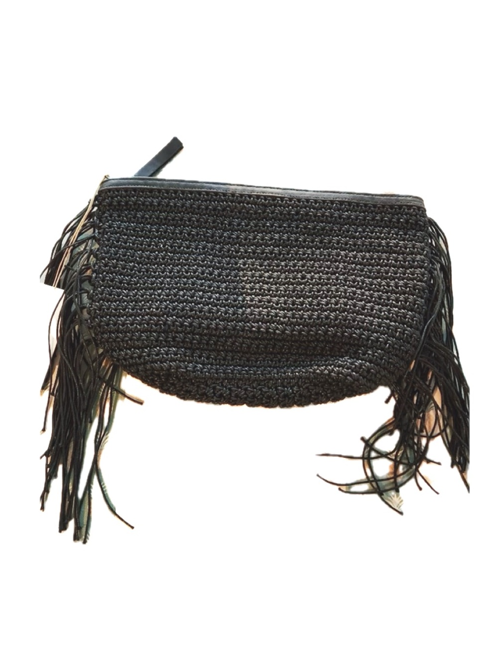 Cleobella Black Woven Fringe Clutch